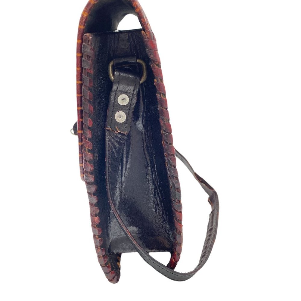 Vintage hand tooled leather African female braids ethnic purse India - Picture 2 of 13